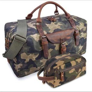 New Oversized Duffle Bag Waterproof Canvas Leather Hand Bag with Toiletry Bag